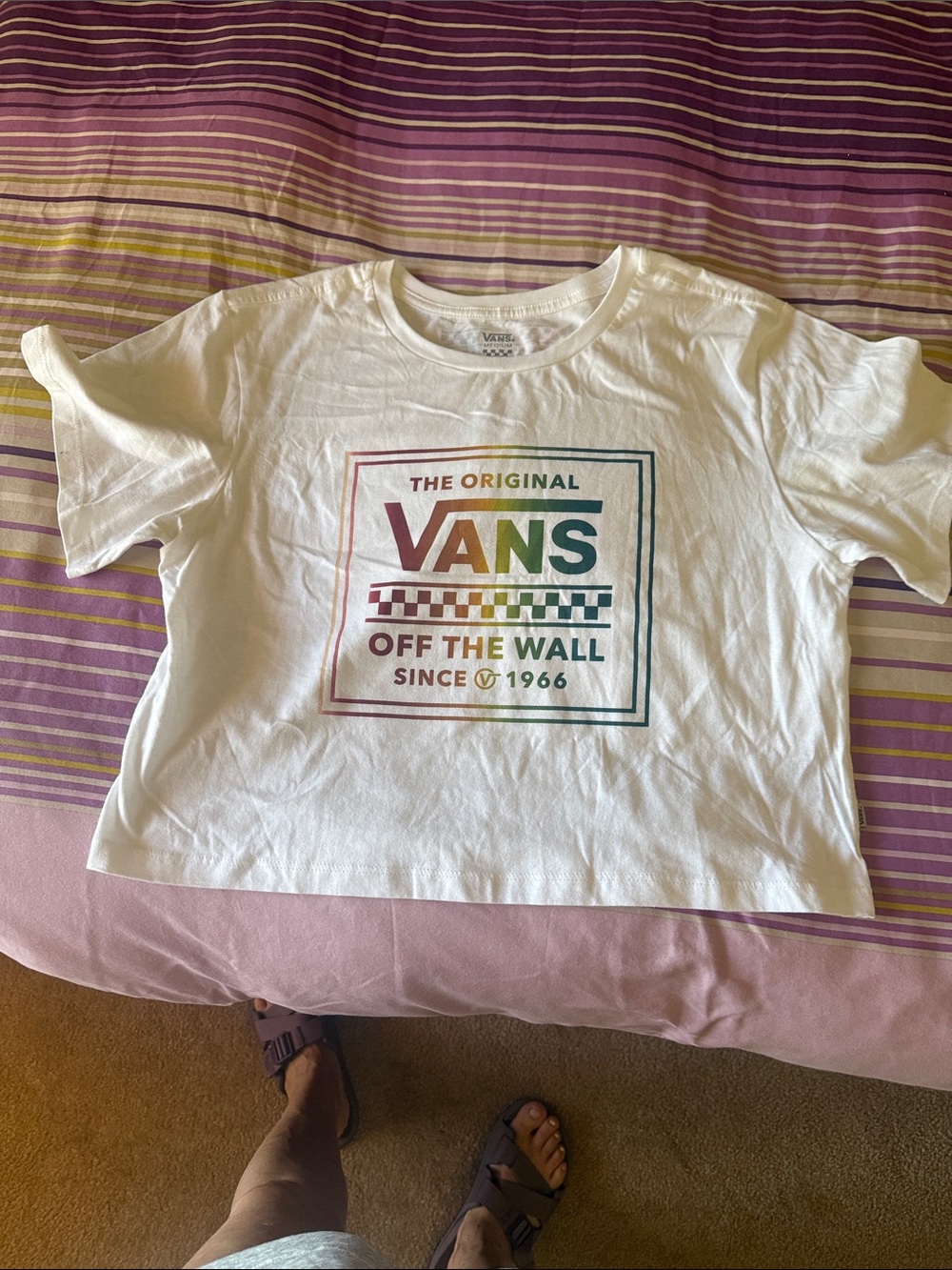 Vans White Tee with Rainbow Gradient Logo
